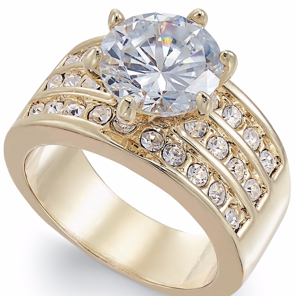 ✨Gold Tone Crystal Cubic Zirconia Triple Row Ring